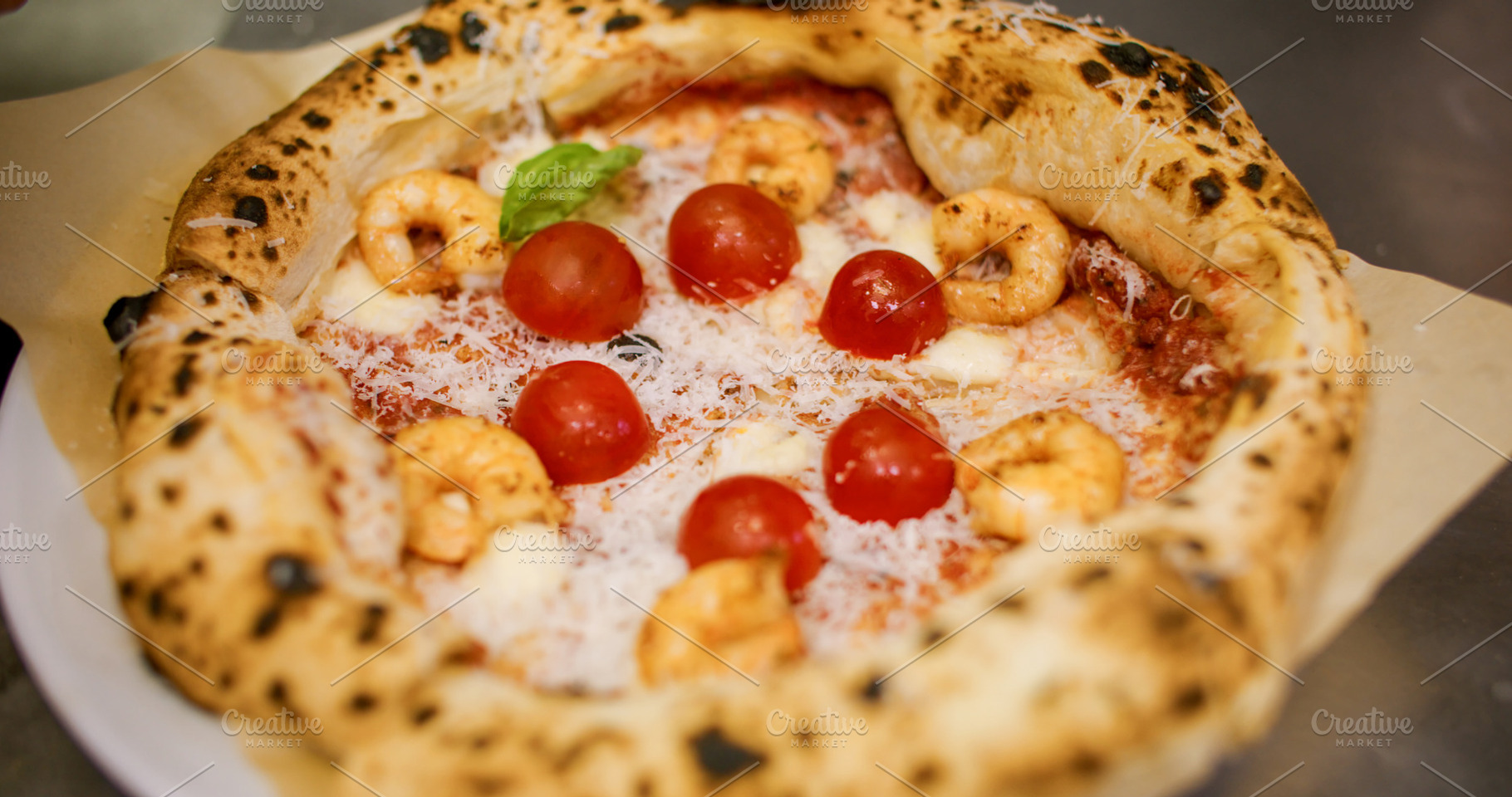 Pepperoni pizza italian culinary tomatoes shrimp, a Food & Drink Photo by Photo Drive Studio