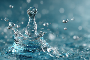 Water droplet splash crown blue back, a Photo by Pixeness Studio