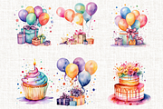 Watercolor Birthday Clipart Bundle, an Illustration by Mash Mash Stickers (Thumbnail 5 of 9)