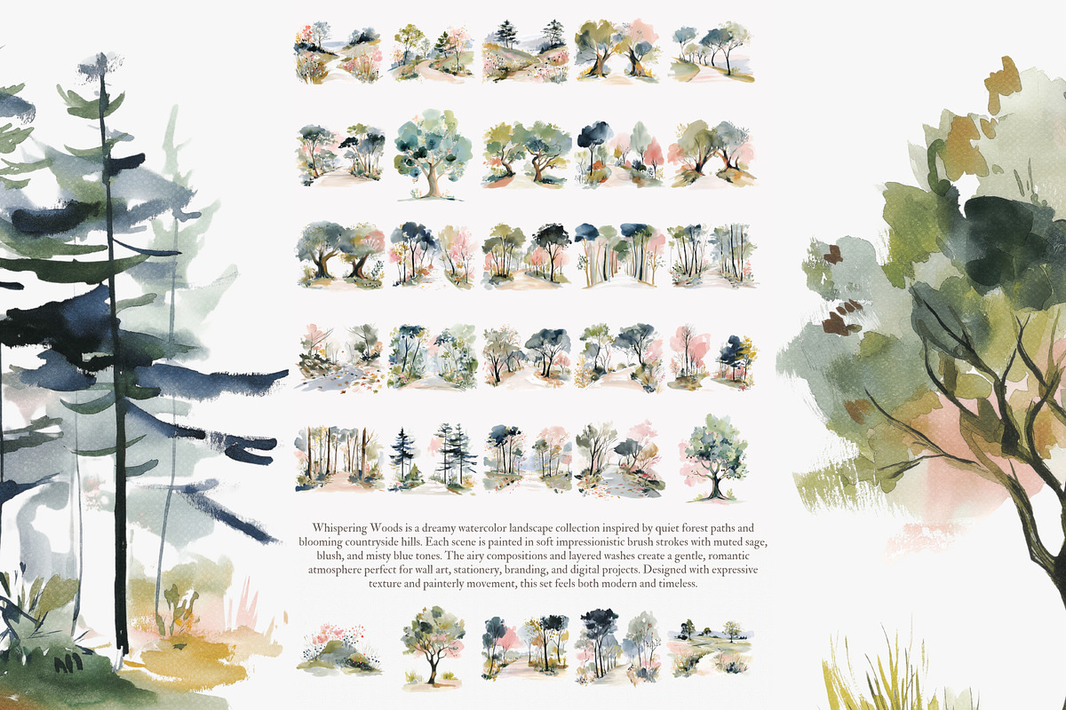 watercolor forest landscape clipart, a Decorative Illustration by Patishop Art (Photo 8 of 8)
