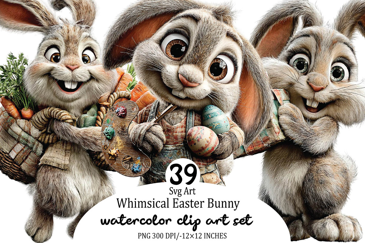 Whimsical Easter Bunny Clipart Bundl, an Illustration by SVGArt (Photo 1 of 9)