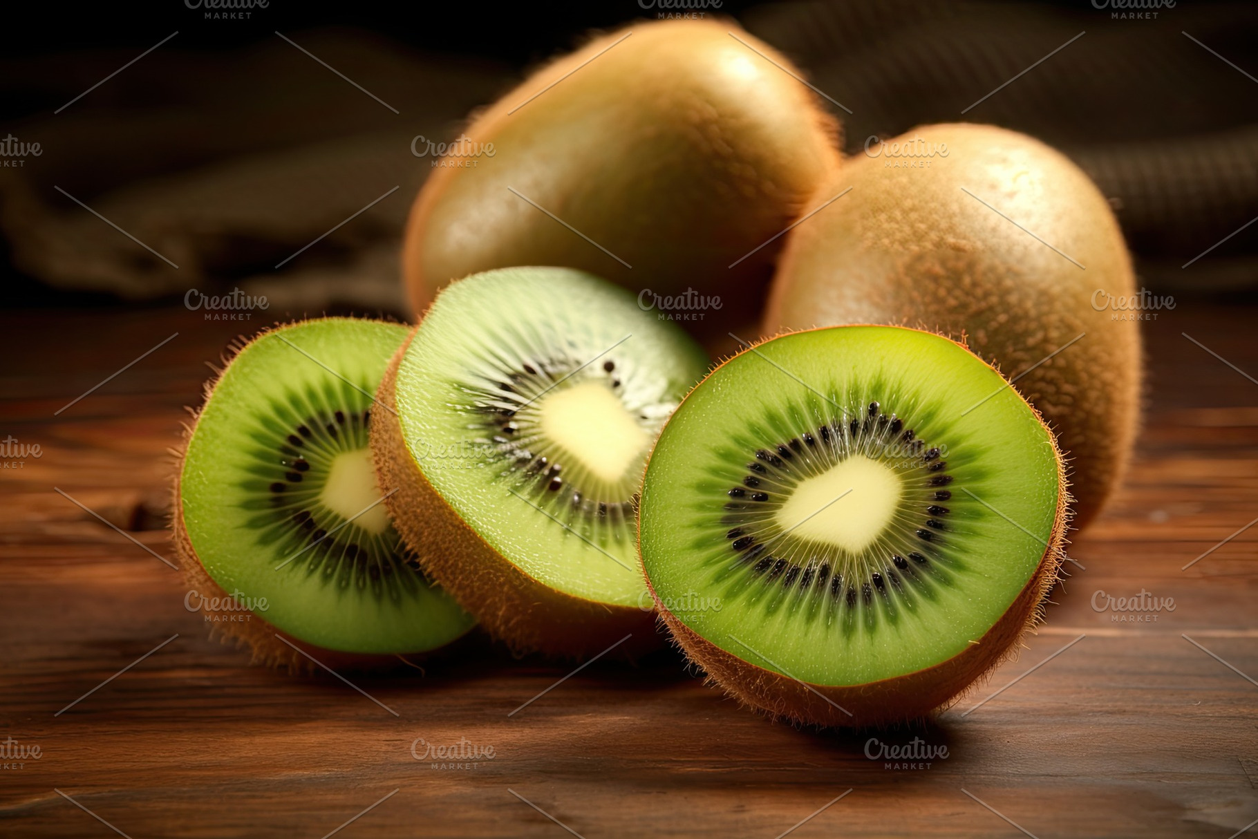 Kiwi fruit on wooden background. Sel, a Photo by Iftikhar Alam