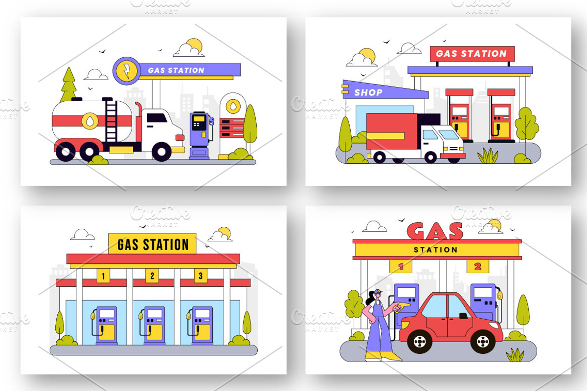 10 Gas Station Vector Illustration, a Transportation Illustration by denayunebgt (Photo 3 of 4)