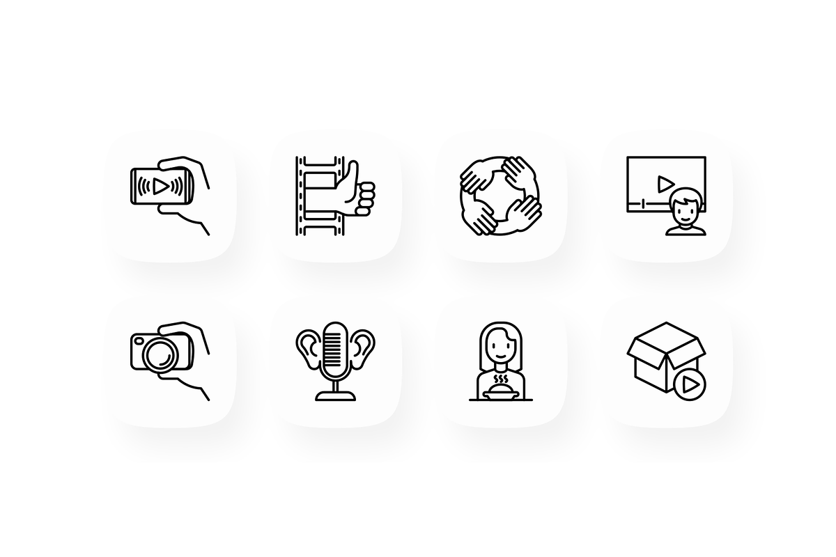 Video Blogging 16 Thin Line Icons, an Outline Icon by Alex Blogoodf (Photo 2 of 5)