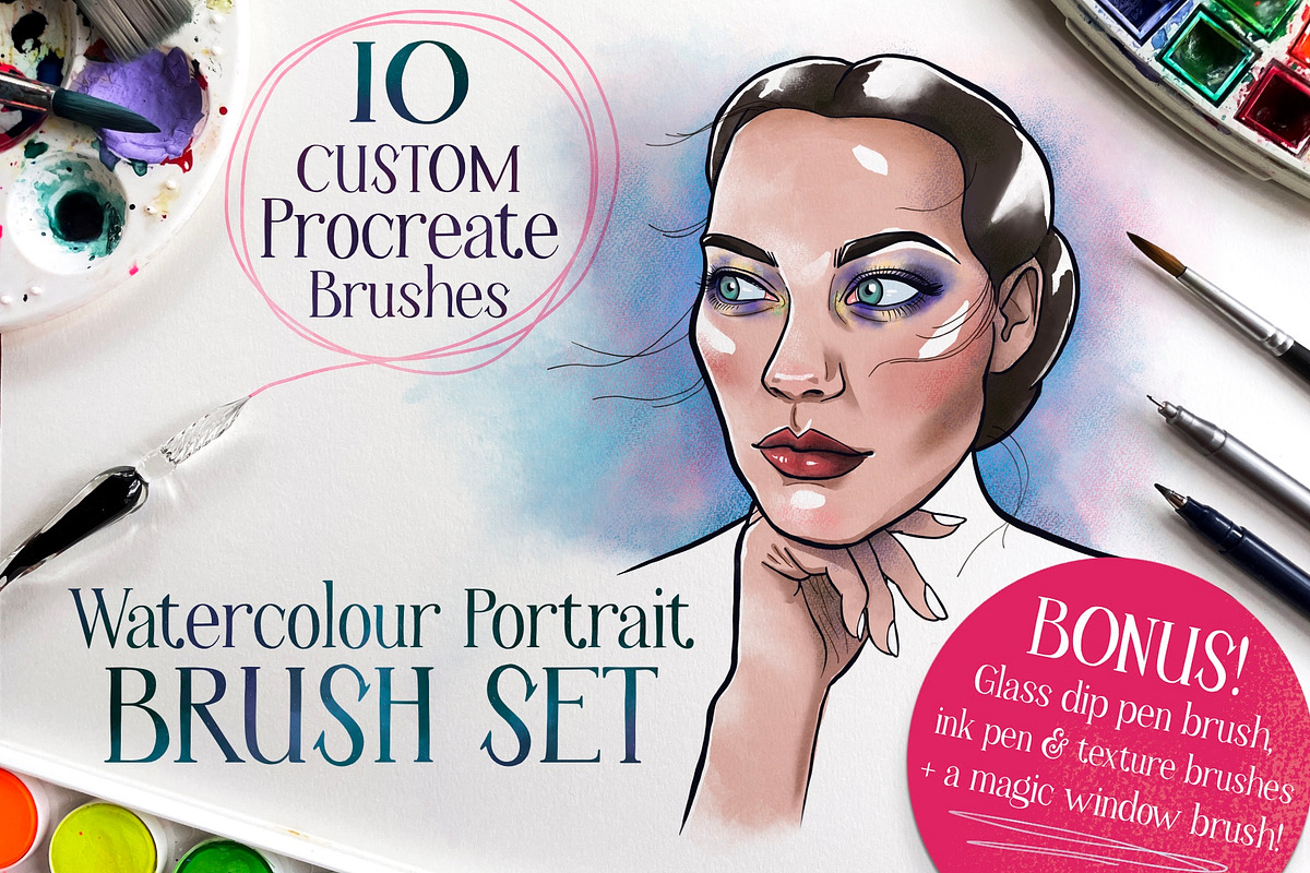 Watercolour Portrait Brush Set, a Brush Add-On by idahayart (Photo 1 of 7)