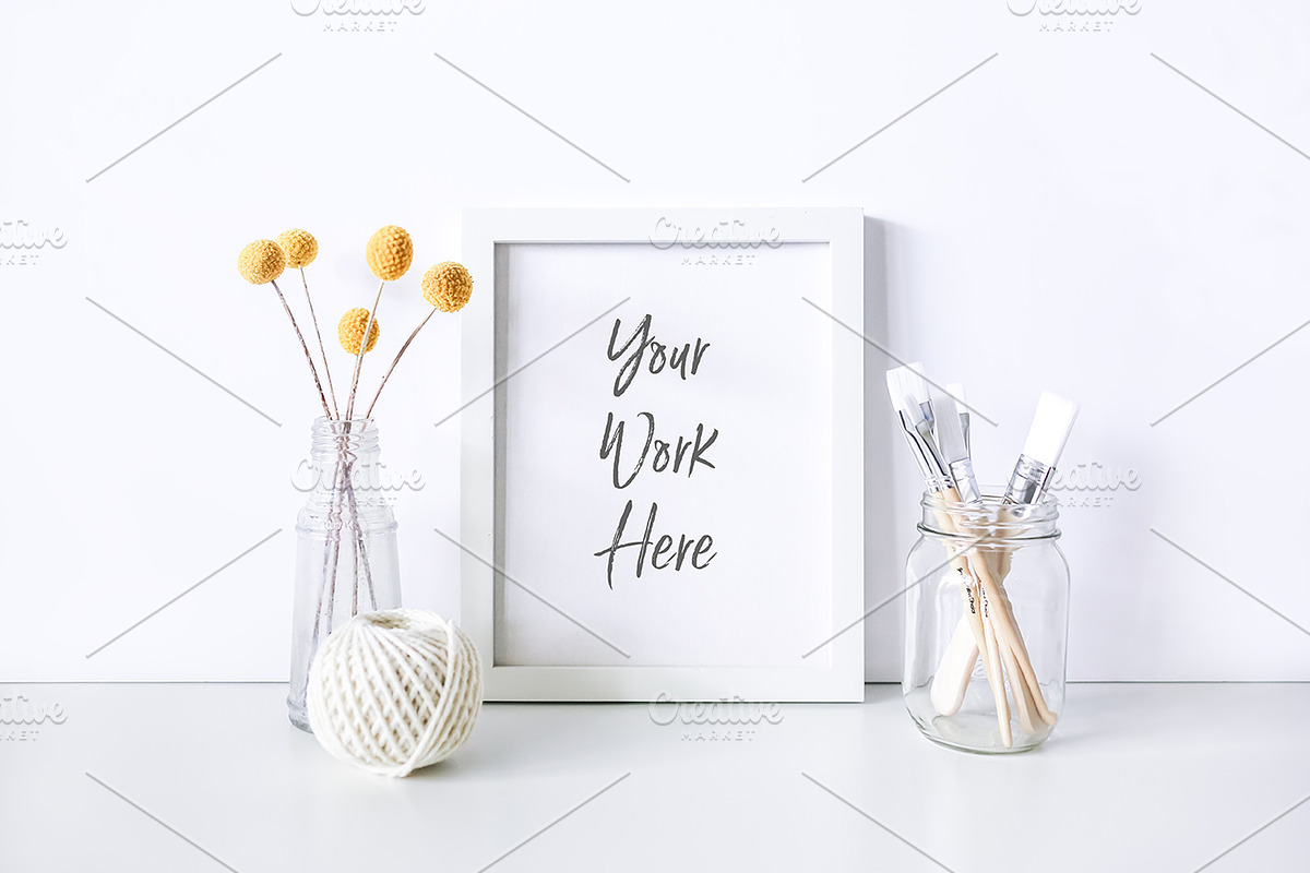 Paint Brush White Frame Mockup, a Print Template by SunnyTangerine Stock (Photo 1 of 4)