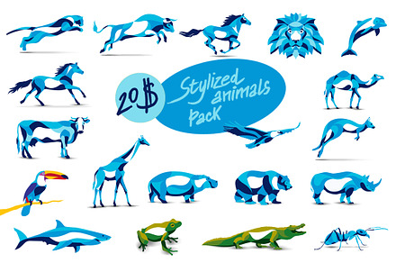 19 in 1 Set of stylized animals