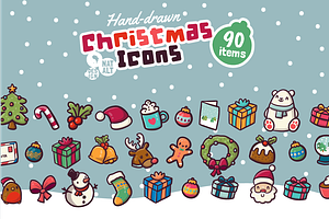 90 Hand-Drawn Christmas Icons