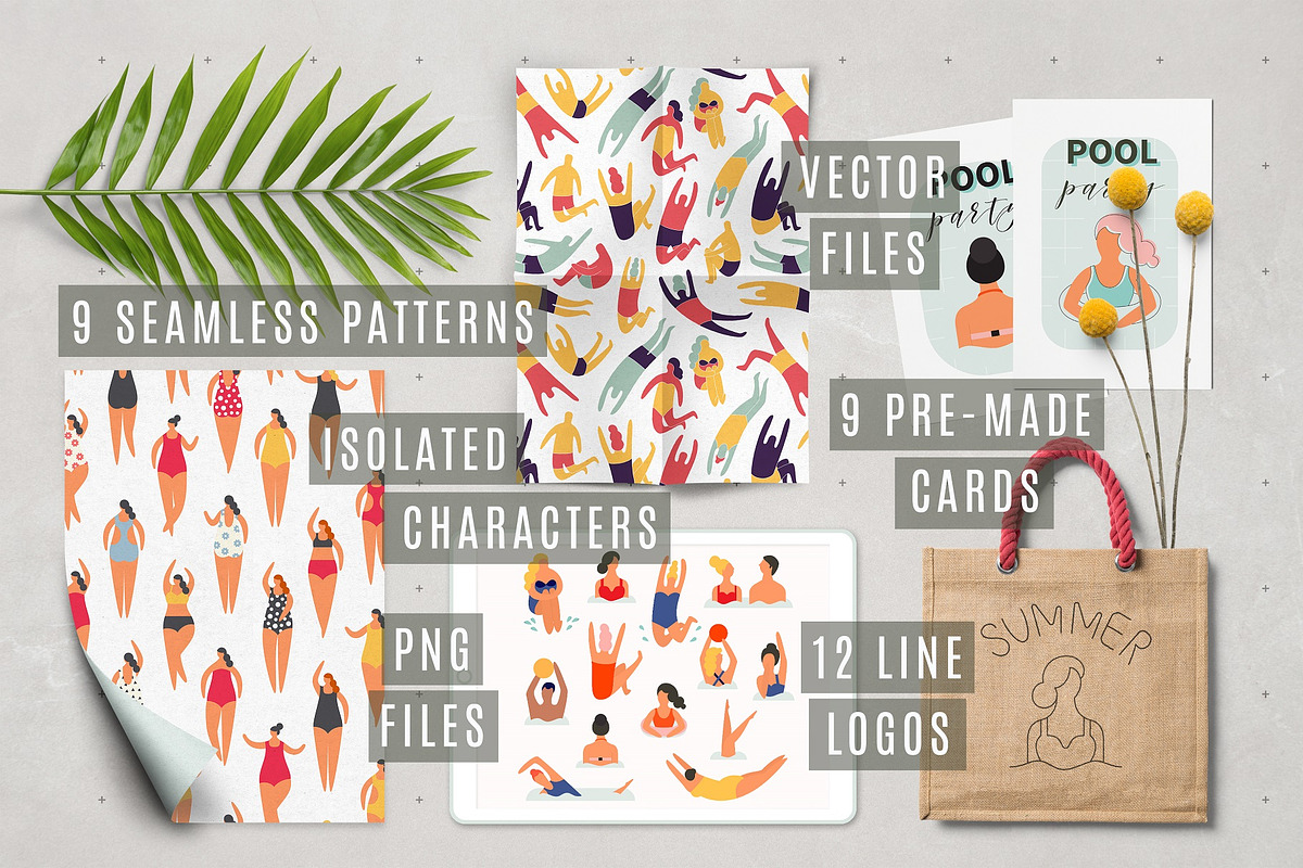 Summer beach girls patterns set, a Person Illustration by Yapanda (Photo 1 of 5)