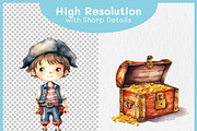 Cute Pirates Watercolor Clipart PNG, a Decorative Illustration by Digital Dreamscaping (Thumbnail 4 of 4)