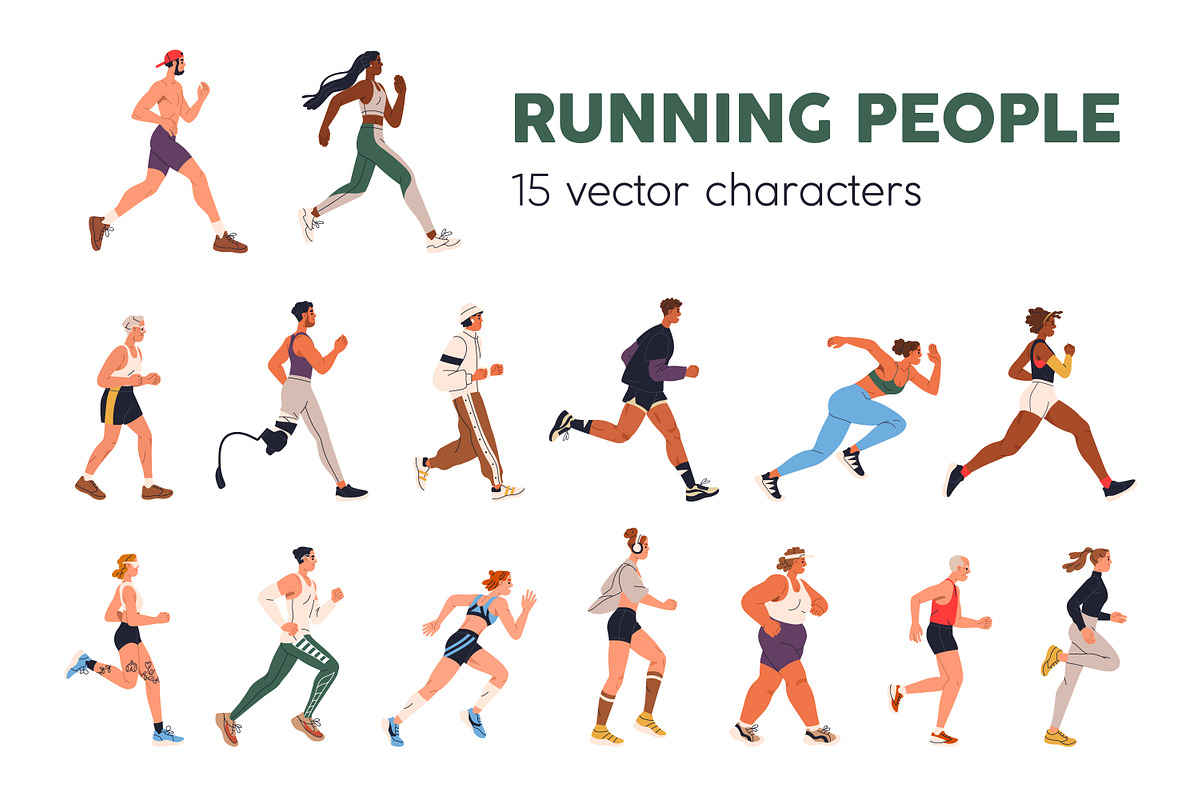 Sporty people running, jogging set, a Sport Illustration by Good Studio (Photo 1 of 9)