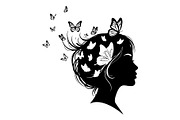 Woman Butterfly Hair Silhouette, an Object Illustration by yasushie (Thumbnail 17 of 31)