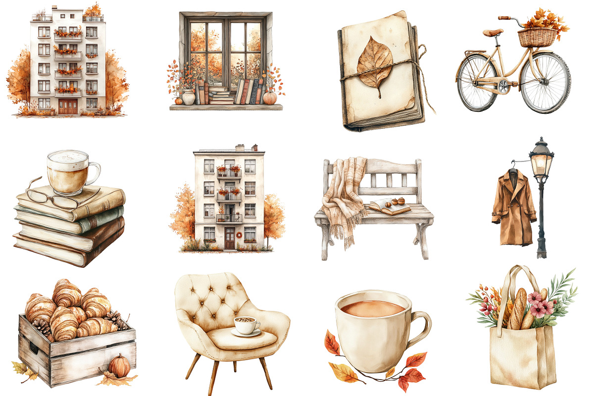 Watercolor Fall in City Clipart, an Illustration by Designworld (Photo 2 of 5)