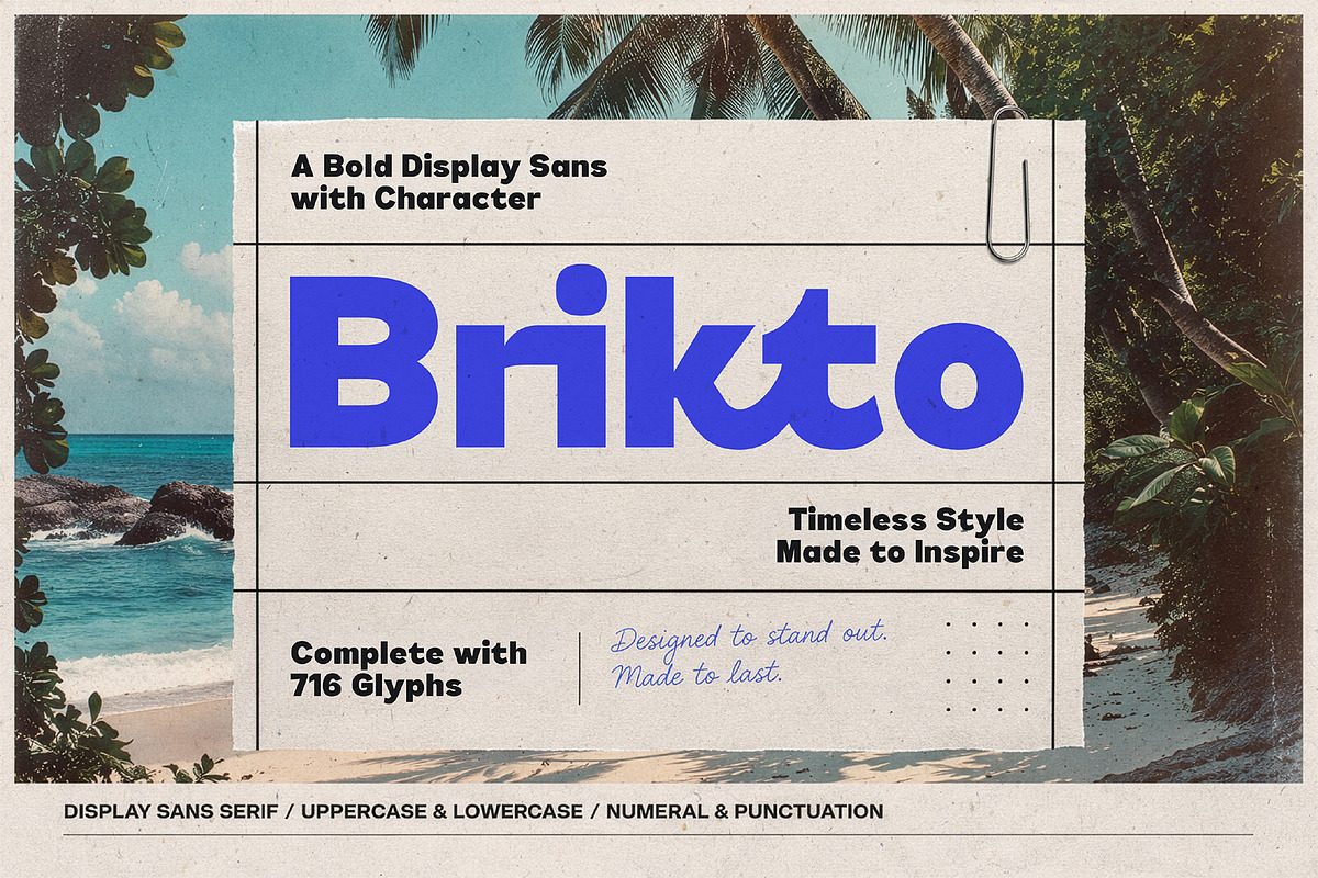 Brikto – Bold Display Sans Typeface, a Sans Serif Font by Morand Union (Photo 1 of 8)
