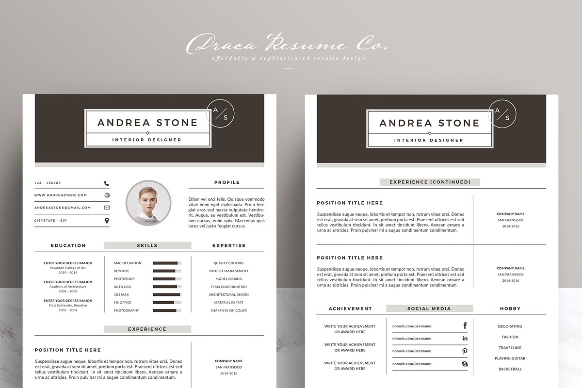Professional Resume Template RE003, a Resume Template by Draca Design Co (Photo 2 of 4)