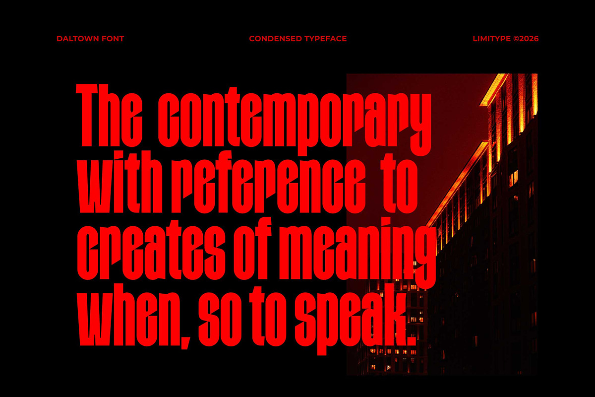 Daltown - Bold Condensed Font, a Sans Serif Font by limitype (Photo 3 of 12)