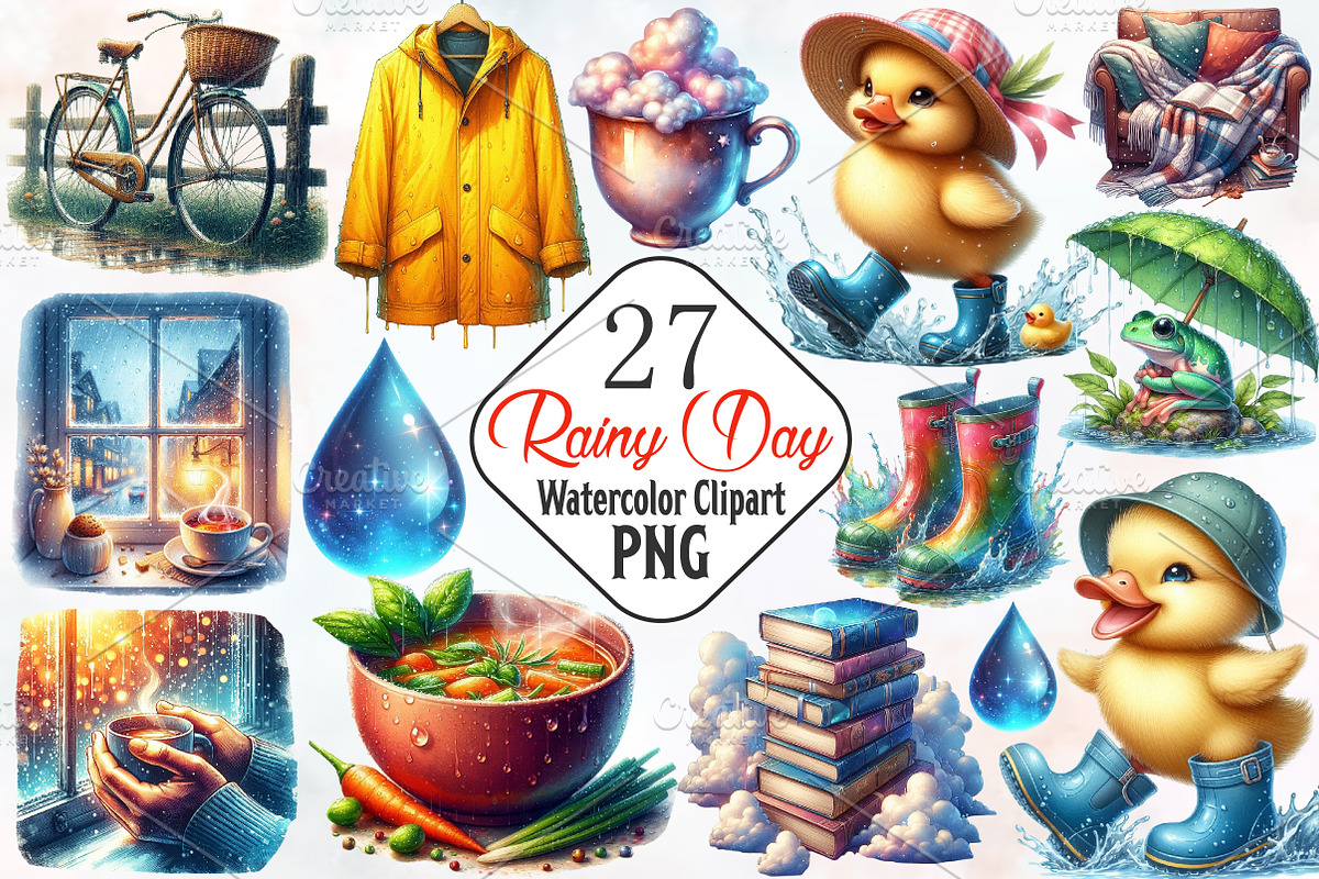 Rainy day Sublimation Clipart, an Illustration by RobertsArt (Photo 1 of 7)