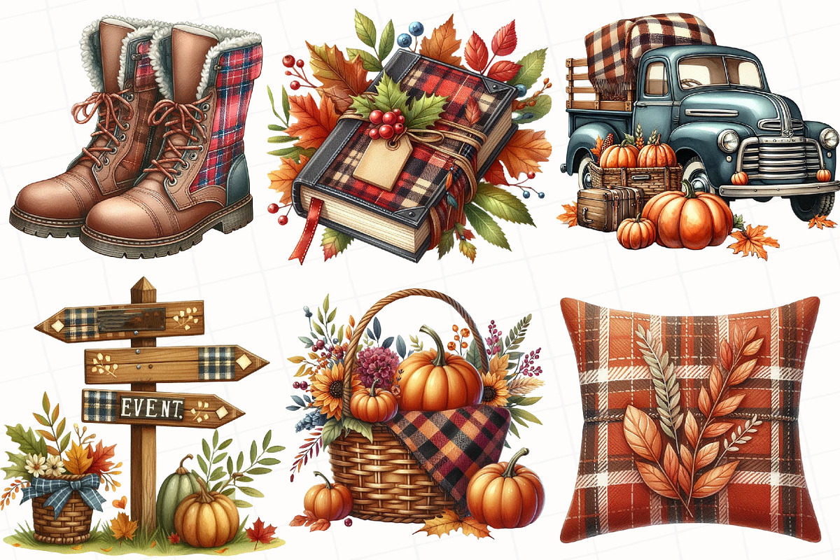 Watercolor Plaid Autumn Clipart, an Illustration by OK Design (Photo 5 of 5)