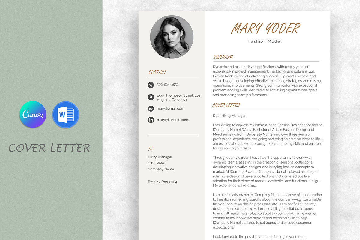 Resume / CV Template Word & Canva, a Resume Template by Anjum Ilyas (Photo 3 of 7)