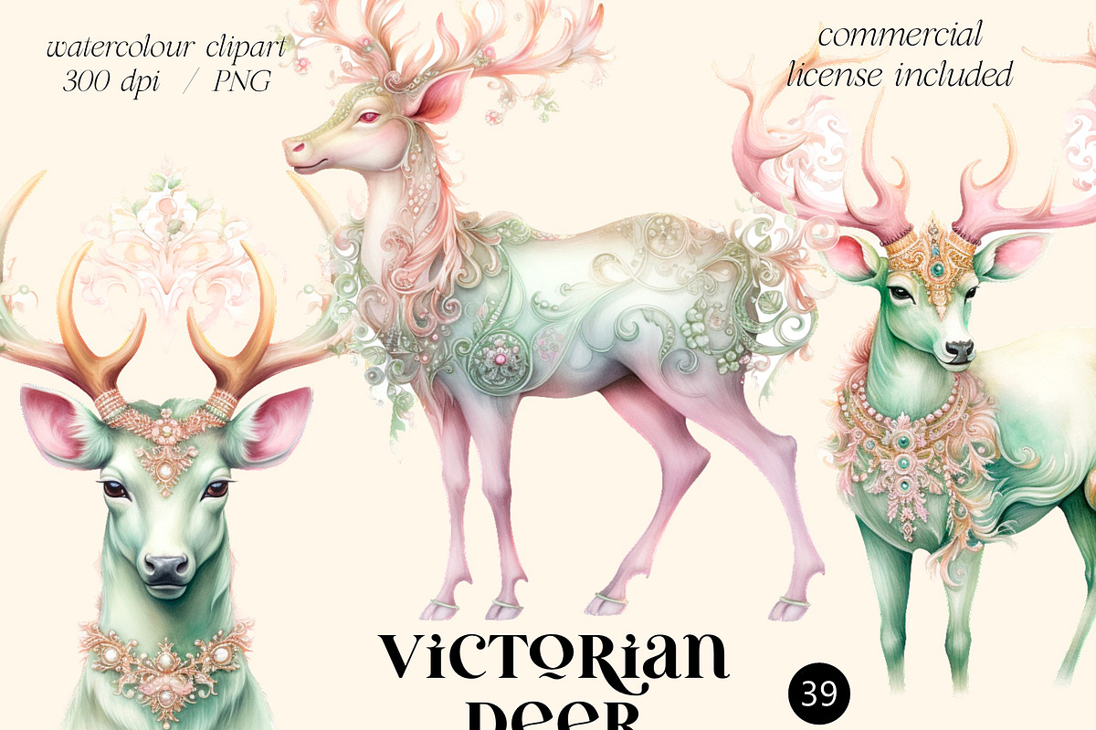 Victorian  Christmas deer , Clipart, an Animal Illustration by Hello My Print (Photo 1 of 10)