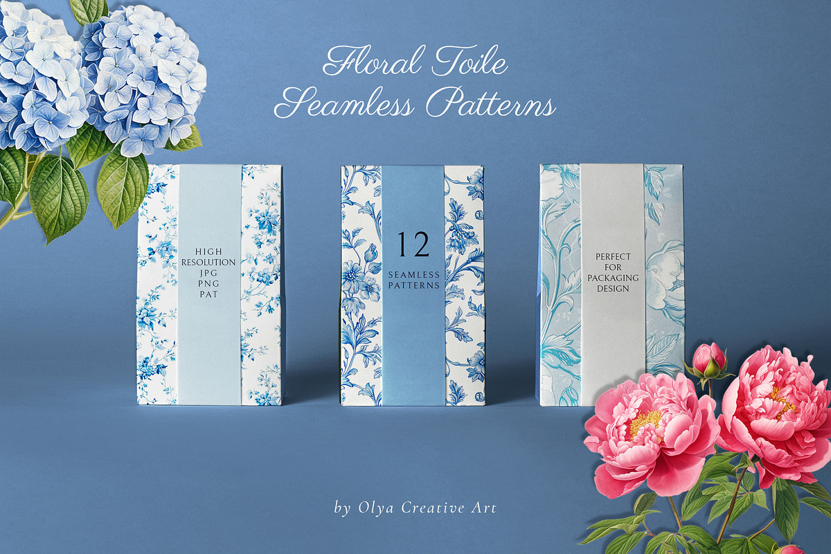 Floral Toile Print Design Patterns, a Pattern Graphic by Olya Creative (Photo 6 of 29)