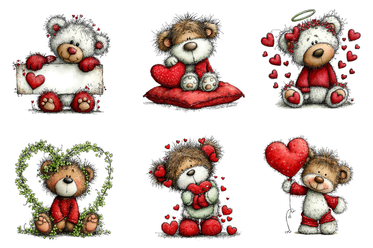 Whimsical Valentines Bear Clipart, an Illustration by Dream Creation (Photo 3 of 6)