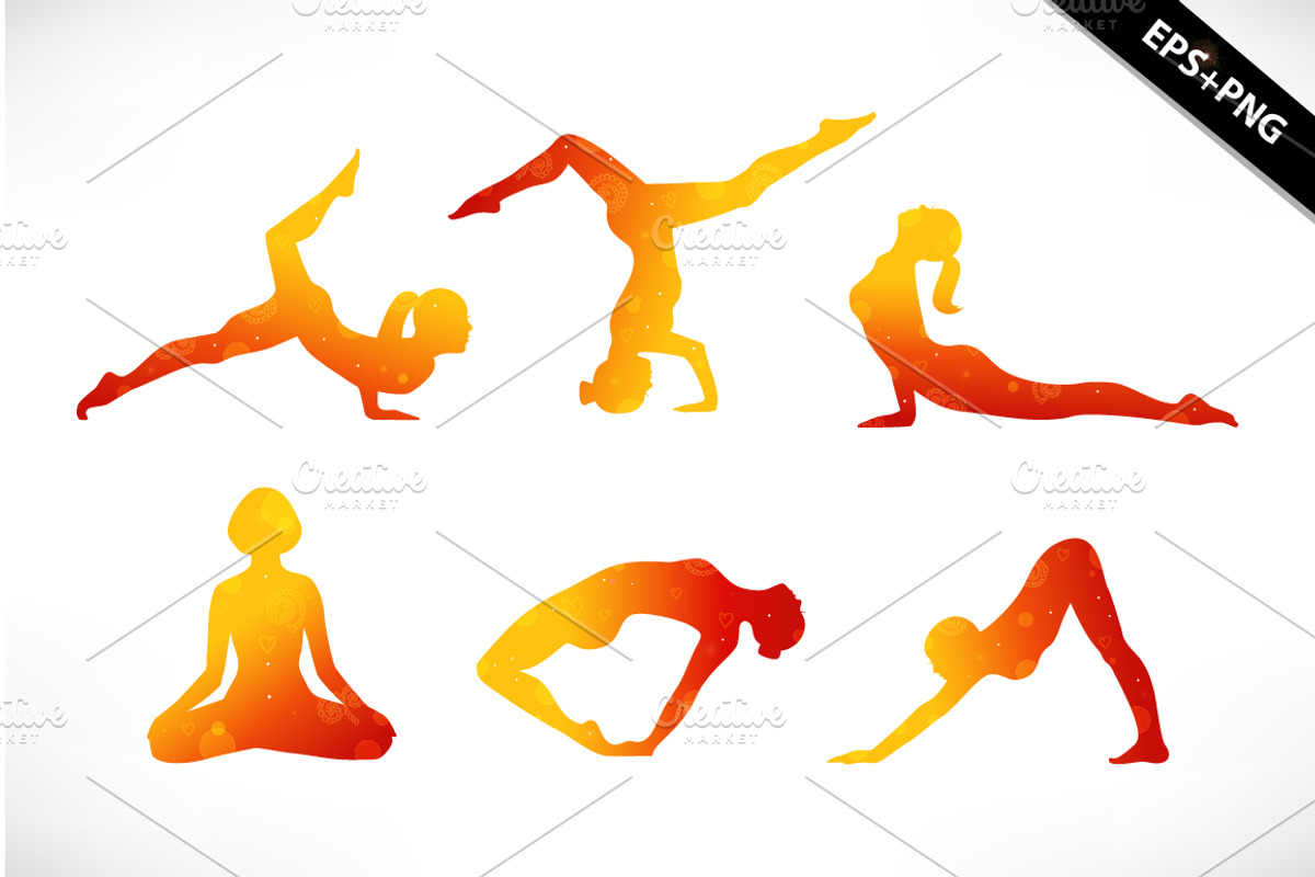 Vector set with girls in yoga poses, a Decorative Illustration by Silmen (Photo 2 of 4)