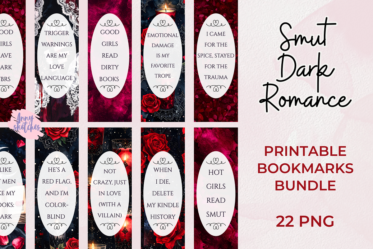 Dark Romance Printable Bookmarks, an Object Graphic by Anna Design Studio (Photo 1 of 10)