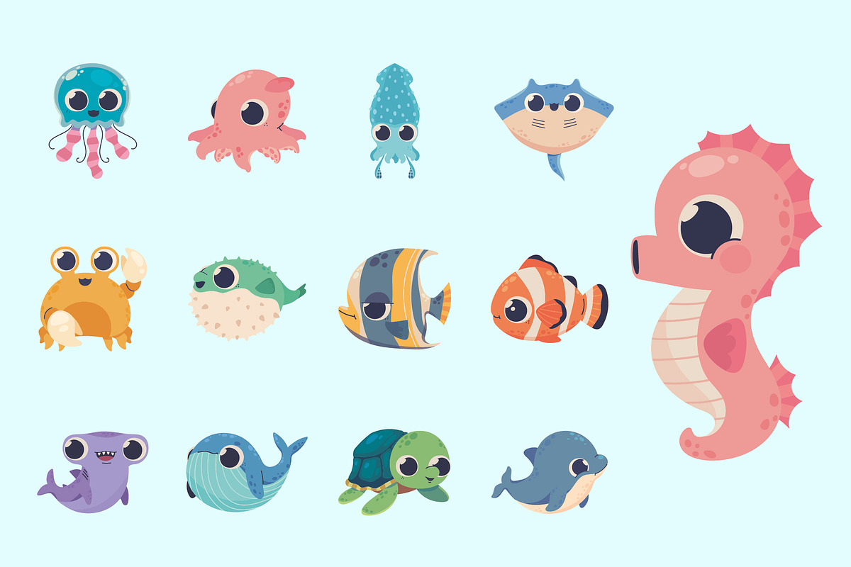 Cute Sea Animals Illustration Set