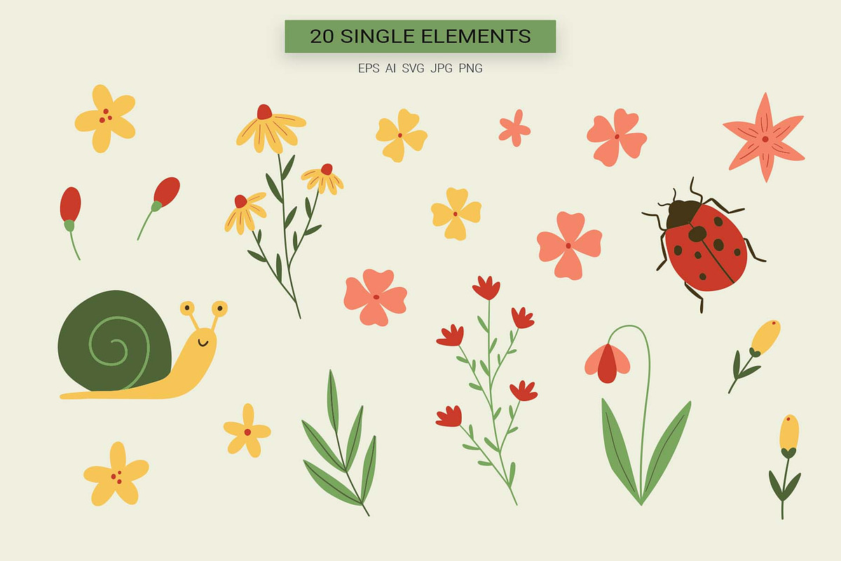 Snail & Ladybug Garden Set, a Pattern Graphic by Irina Ostapenko (Photo 2 of 5)