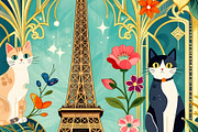Eiffel Towel and Cats Background, an Animal Illustration by Sharon Schwalbe (Thumbnail 4 of 6)