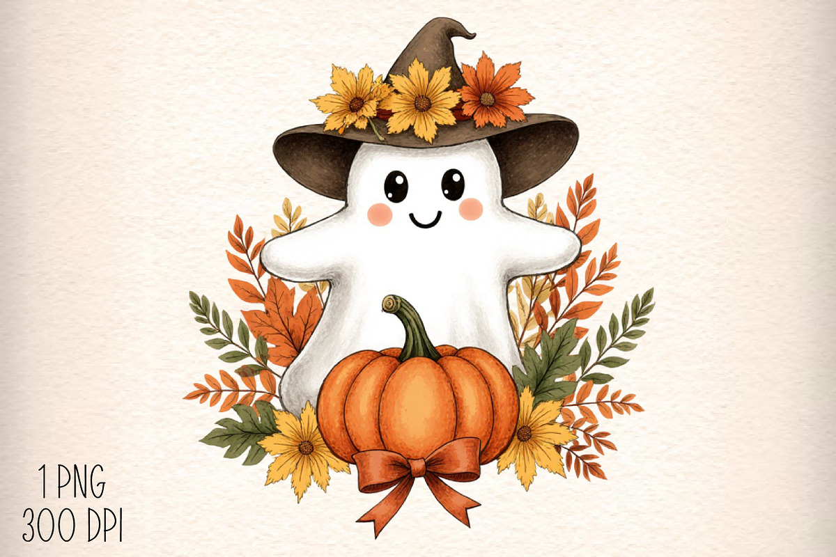 Vintage Floral Ghost Png, Halloween, an Illustration by Daily.Designs (Photo 1 of 5)