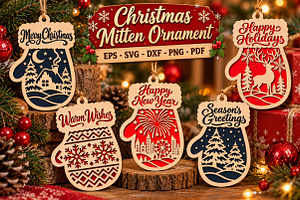 Christmas Mitten SVG Bundle, Laser