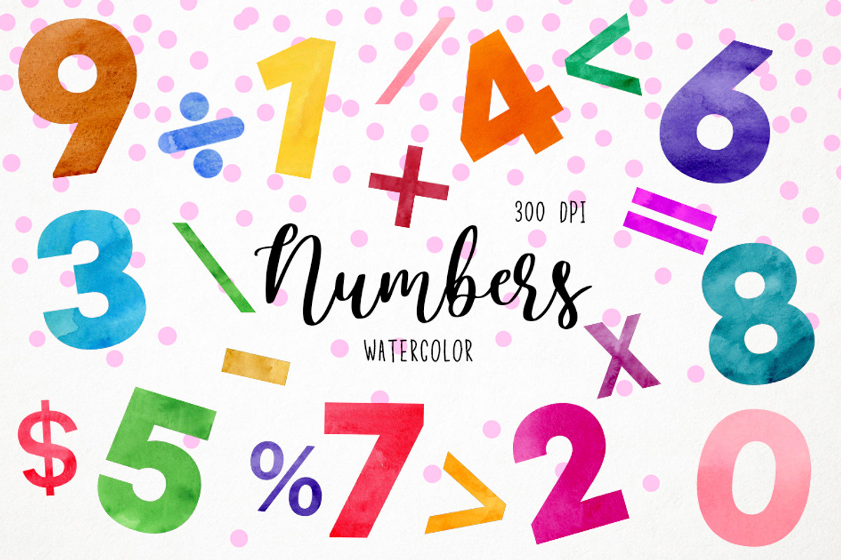 Watercolor Numbers Clipart, an Education Illustration by Paulaparaula (Photo 1 of 3)