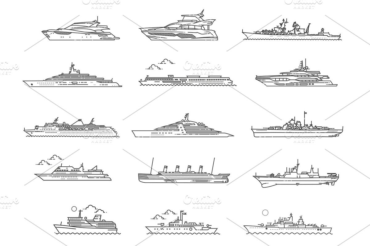 Vector Line set of Ships and Boats, a Transportation Illustration by Tettygreen (Photo 1 of 3)