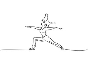 One Line Drawing. Woman Doing Yoga