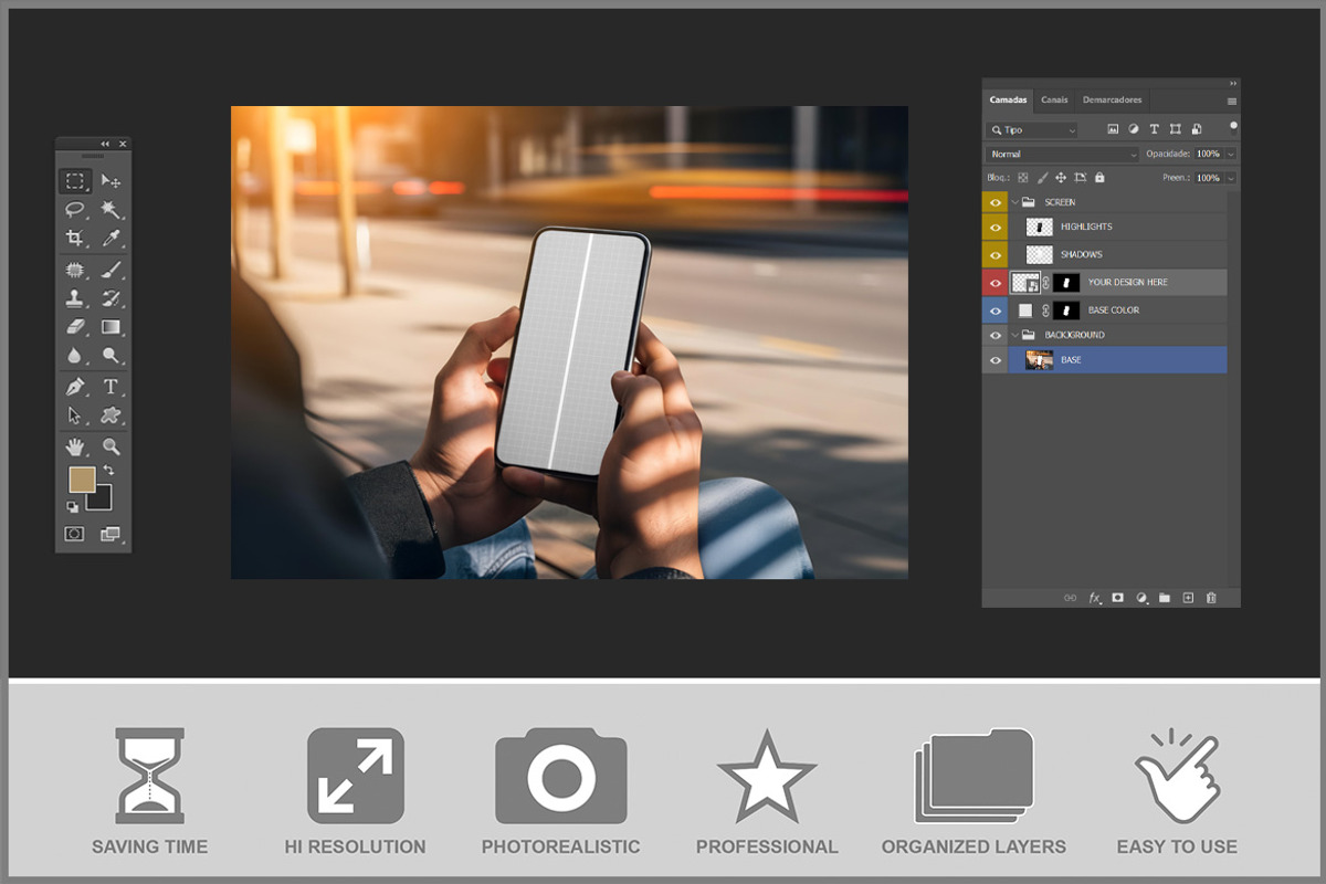 Smartphone Mockup on City Street PSD, an iPhone Mockup by Bruno's Shop (Photo 3 of 4)