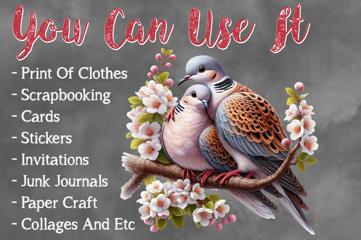 Watercolor Romantic Dove clipart PNG, a Seasonal Illustration by Craft Nest (Photo 5 of 5)
