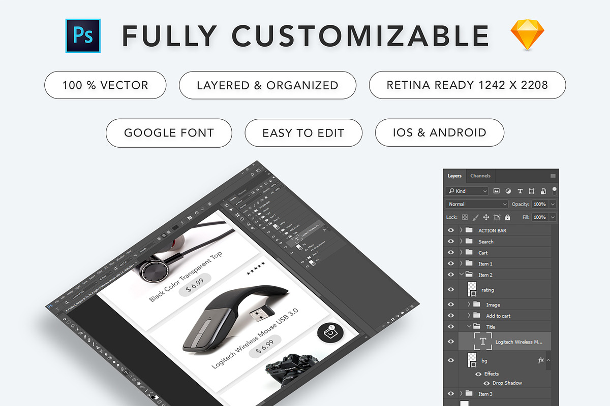 eCommerce Mobile App Design, an UI Kit Template by App Innovation (Photo 5 of 7)