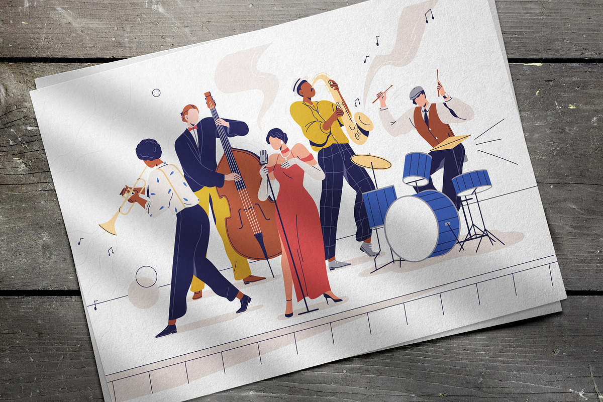 Jazz band musicians performing music, a Person Illustration by Good Studio (Photo 6 of 6)