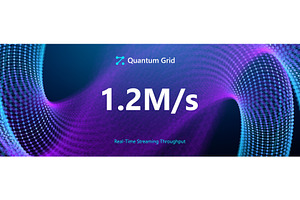 Quantum grid wireframe tunnel with