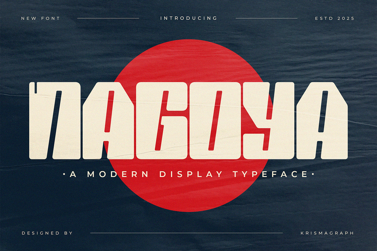 NAGOYA — Modern Display Typeface, a Sans Serif Font by Krismagraph (Photo 1 of 9)