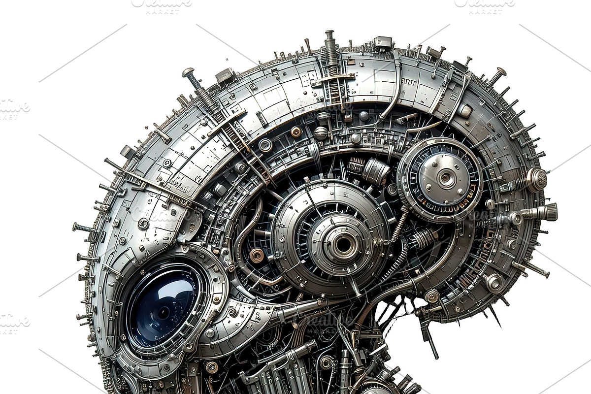 Alien head made of metal, nuts, a Technology Illustration by yod67