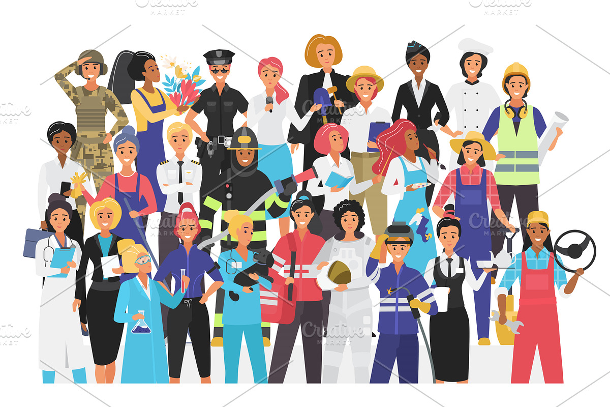 Crowd women different professions, a Person Illustration by Lemberg Vector