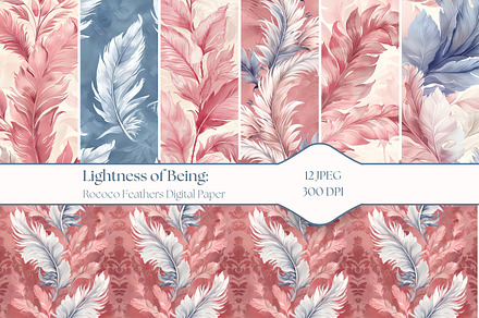 Watercolor Rococo Feathers Patterns