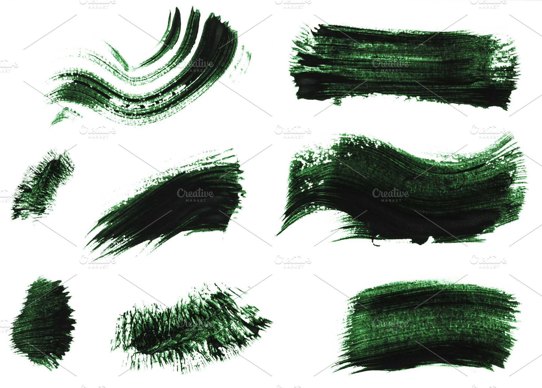 A set of brush strokes with dark green paint, various shapes and, an Abstract Photo by ndanko
