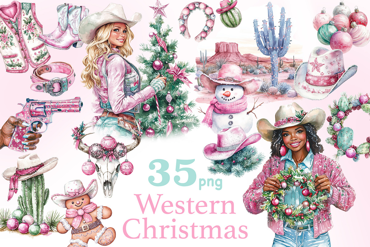Western Christmas Clipart, a Seasonal Illustration by GlamArtZhanna (Photo 1 of 6)