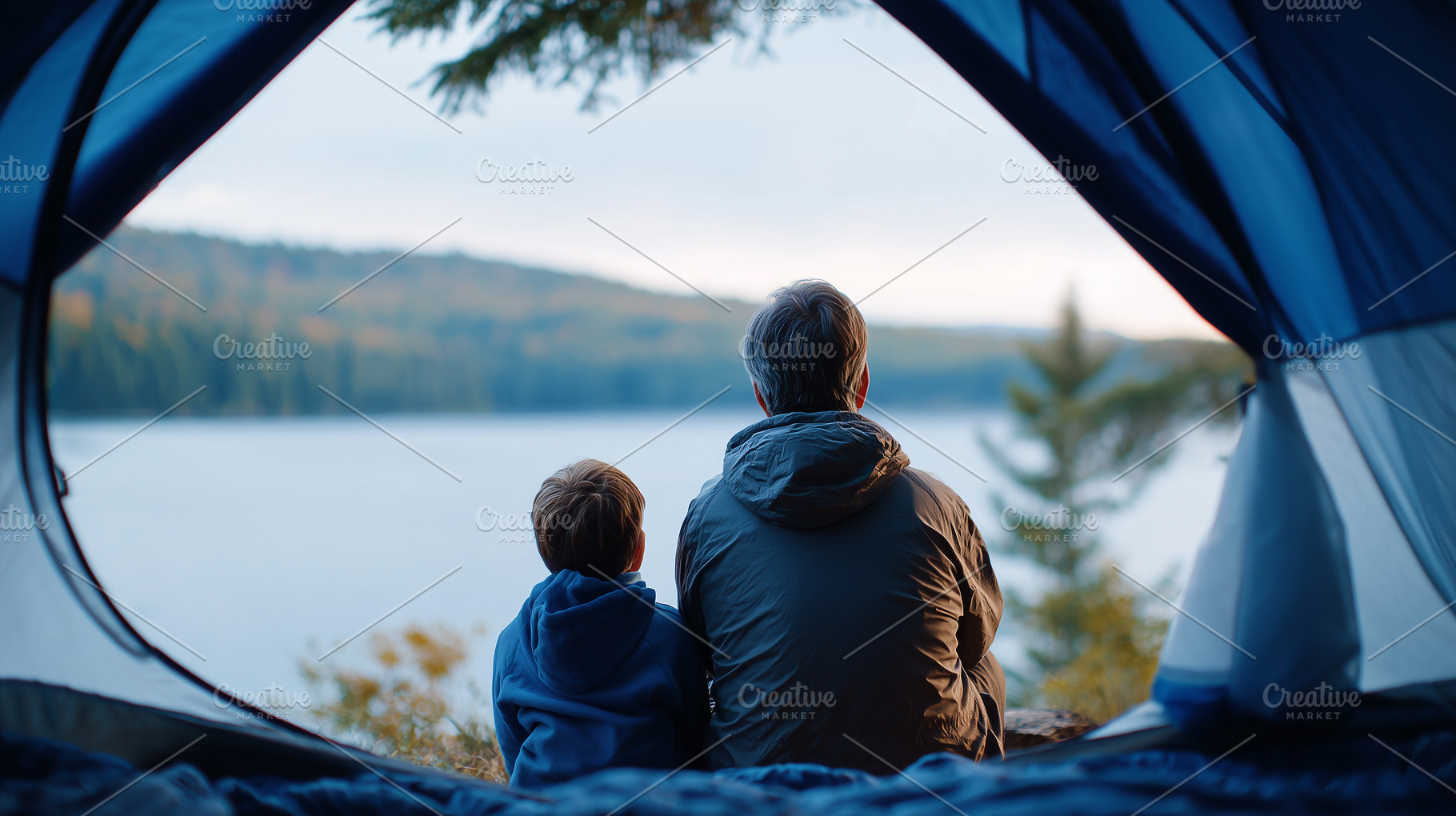 Rear view on a father and son sit, a Person Photo by MistyDay
