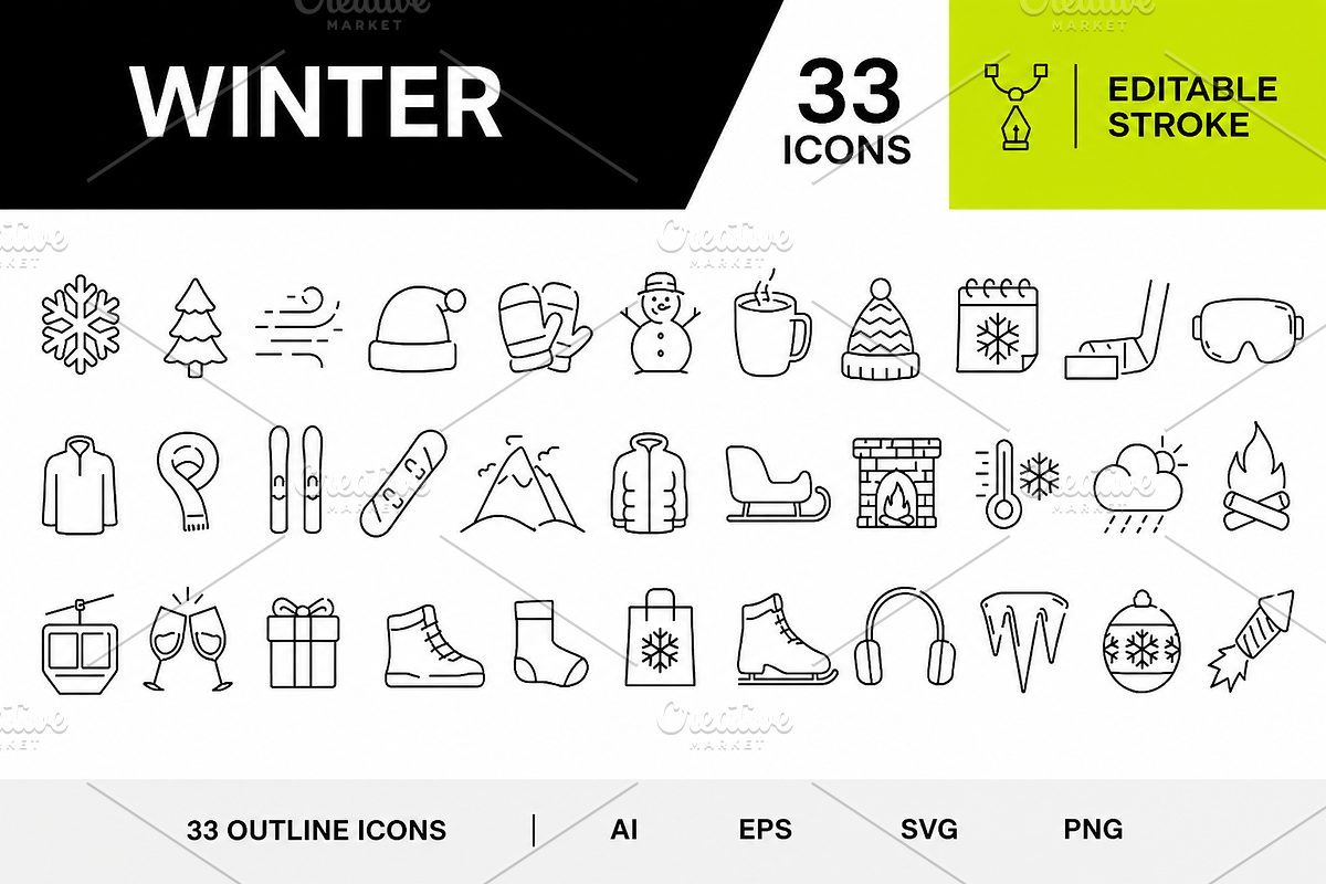 Winter Editable Outline Icon Pack, an Object Graphic by VIVAT Design Studio (Photo 1 of 6)