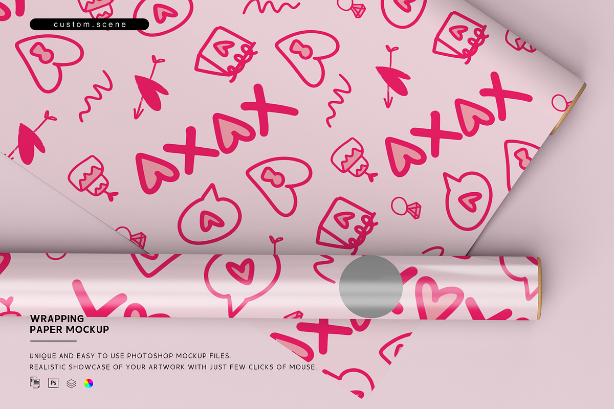Gift Wrapping Paper Mockup, a Packaging Mockup by Custom.scene (Photo 1 of 2)